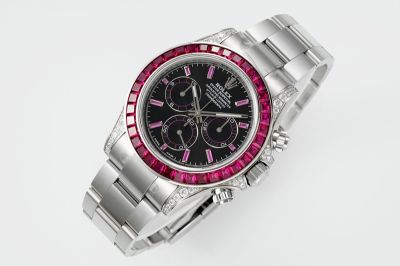 Rolex Daytona Red Diamond Bezel White Gold Bracelet Watch